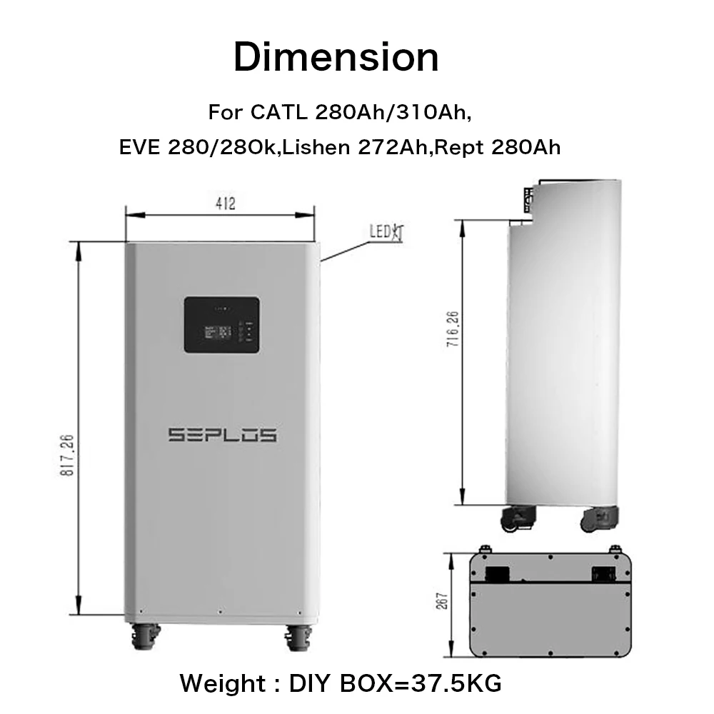 Seplos 48V 314AH LiFePO4 Battery Case 320AH DIY Kits V3 Smart BMS 51.2V 2A Active Balancer Lithium Case Assemble Box Mason 330AH