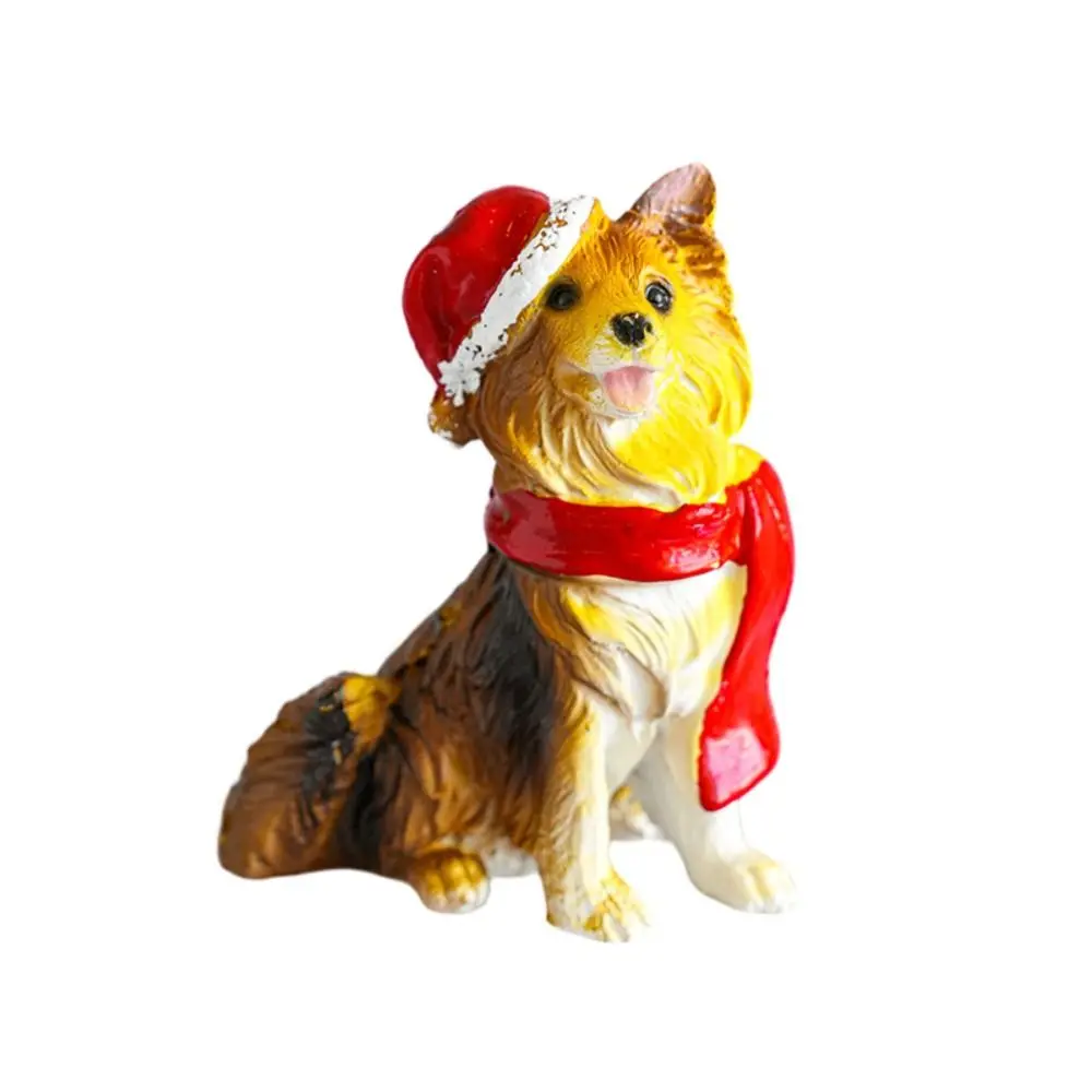 Creative Christmas Hat Dog Sculpture Sitting/Standing Position Puppy Deer Desktop Ornament Exquisite Modern Christmas Ornament