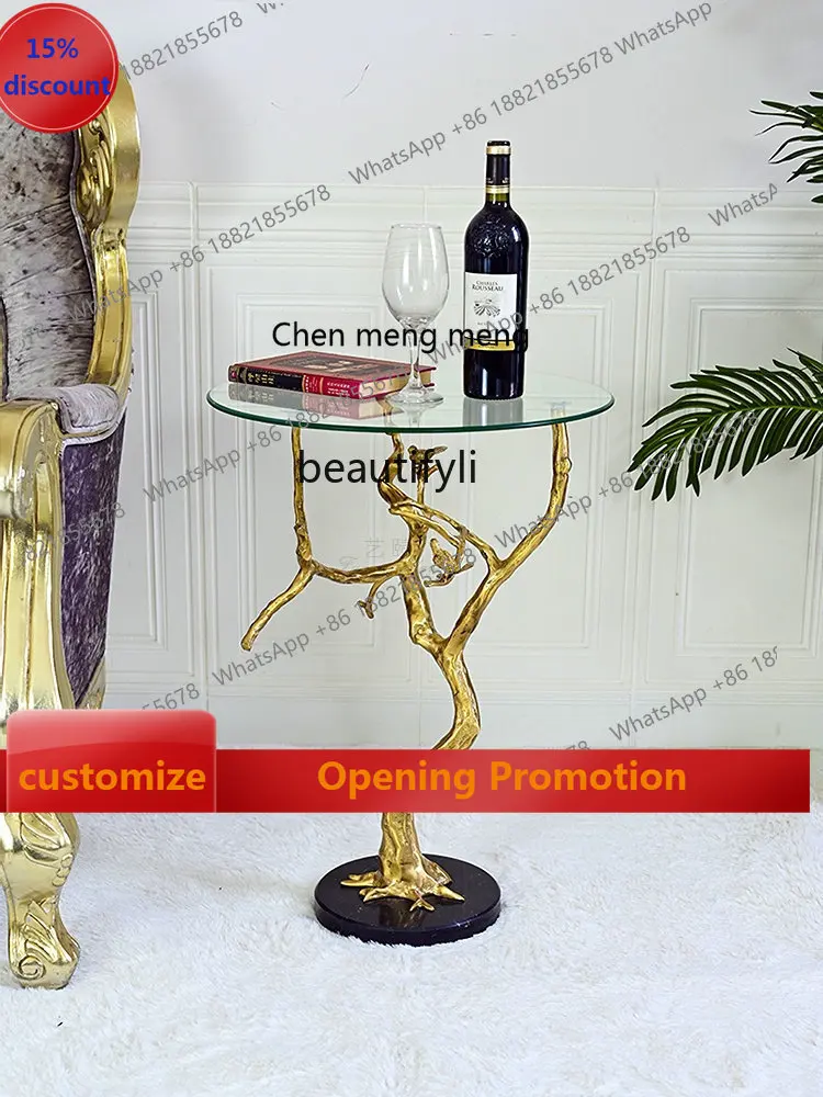 S7486 ss yj French Italian Affordable Luxury Style Side Table Creative Copper Art Corner Table Gold European Small Coffee Table