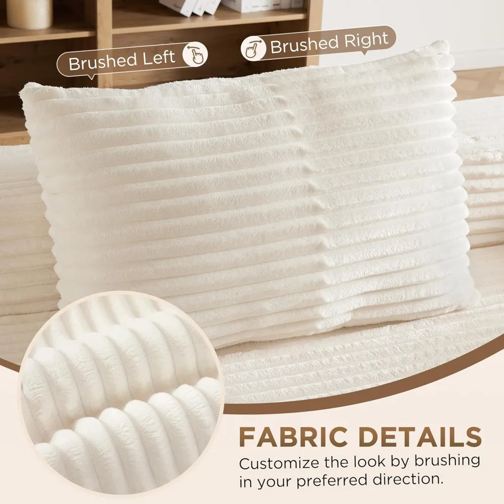 طقم أريكة مقطعية مضغوطة وحدات - تنجيد سروال قصير مخملي، أريكة قابلة للتحويل مع حاملات أكواب ووسائد للمعيشة #5