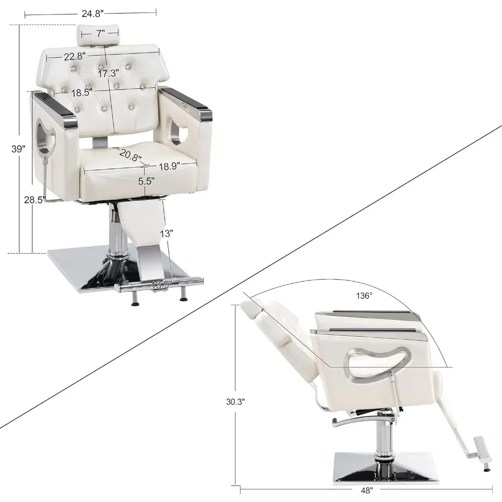 Silla de barbero reclinable para estilista de pelo, equipamiento de belleza para Estilismo de salón de Spa, color champán, 8132