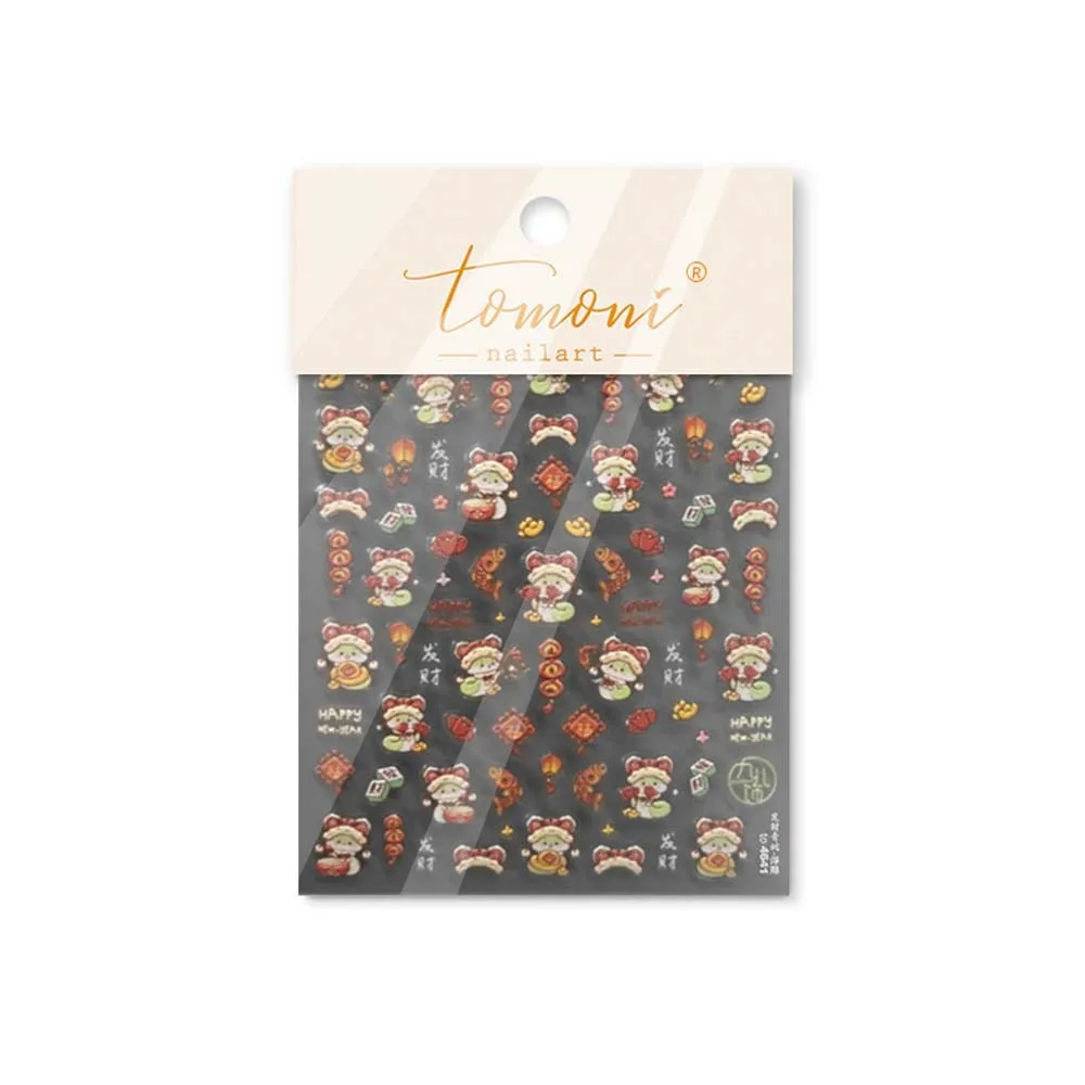 

Nail Accessories Chinese New Year Nail Sticker Peony Flower Chinese Character New Year Snake Nail Decal 3D Pearl Bow Lion Dance