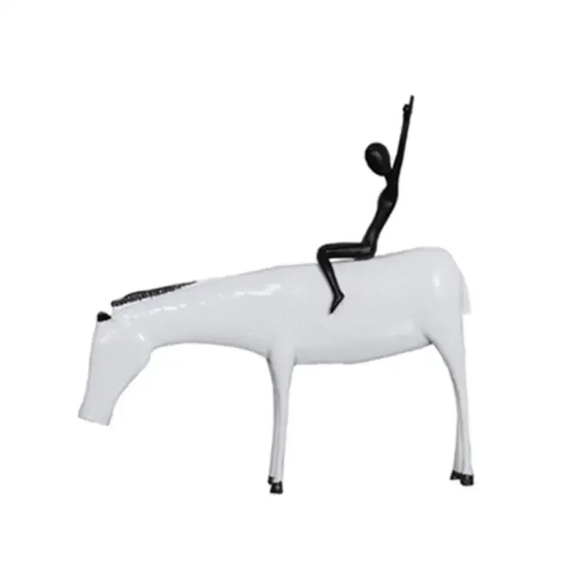 Minimalist Alloy White Horse Black Figures Riding Ornament Living Room Decoration Animal Sculpture Home Decorations Gift