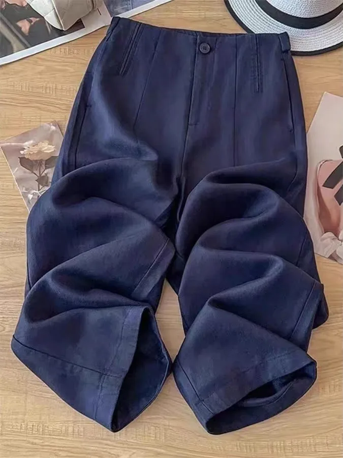 

Summer Thin Cotton Linen Casual Pants High Waist Loose Slimming Nine Points Balloon Pants for plus Size Women Casual Loose Fit