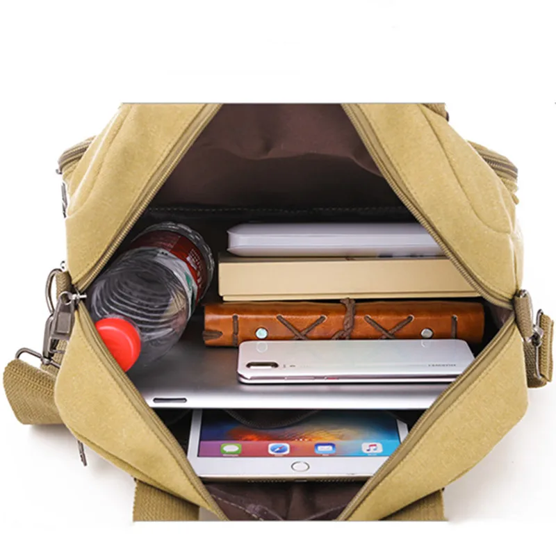 Men's Canvas Travel Handbag Large Capacity Multi-layer Crossbody Shoulder Bag Student Leisure Tote with Top-Handle