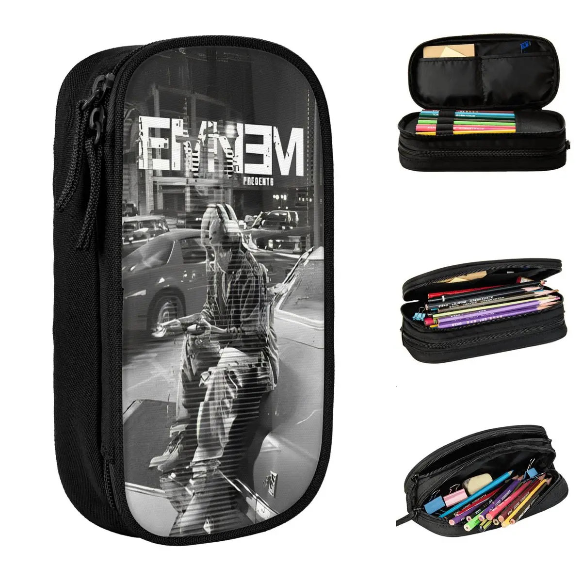 Eminem Hip Hop Rapper Pencil Case Double Layer Large Capacity For School Pencil Bag Birthday Gift