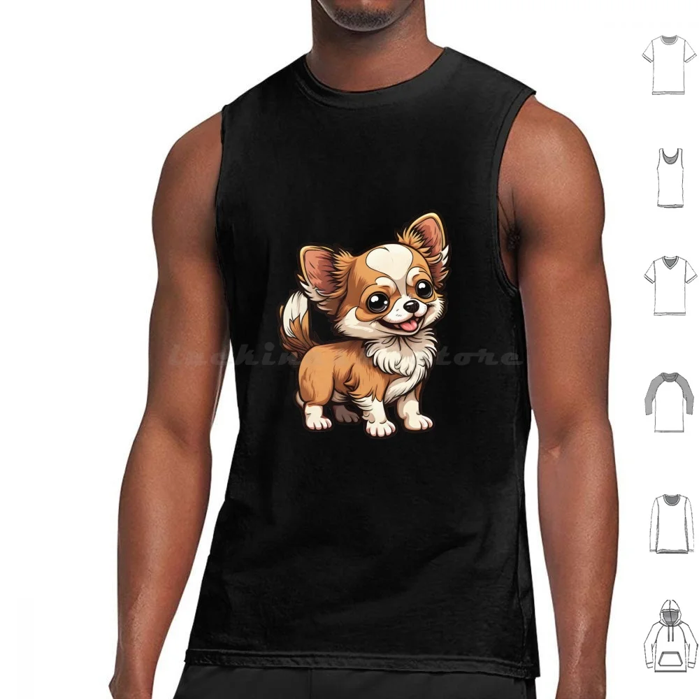 Long Hair Chihuahua Art Cute And Funny Dogs Breed Tank Tops Print Cotton Chihuahua Dog Cute Long Hair Dogs Long Haired