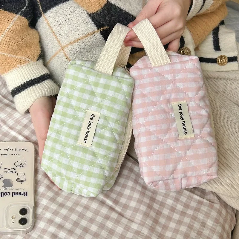 1 Pc Chic 2024 Simplicity Pencil Case for Kids Girl Fashion Korean Checkboard Pencil Pouch Large Capacity School Stationery  Bag