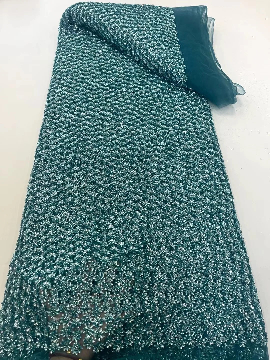 Rede de tule francês renda com miçangas e lantejoulas africano nigeriano material de renda pérola para costura festa de casamento tecidos de renda costura