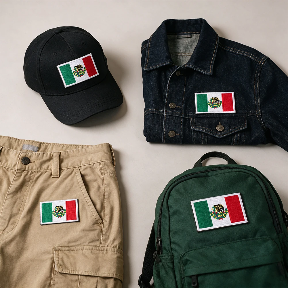 2pcs Mexico Flag Patches Embroidered Applique Mexican Tactical Patch Hook and Loop Fastener National Emblem Patriotic Badges
