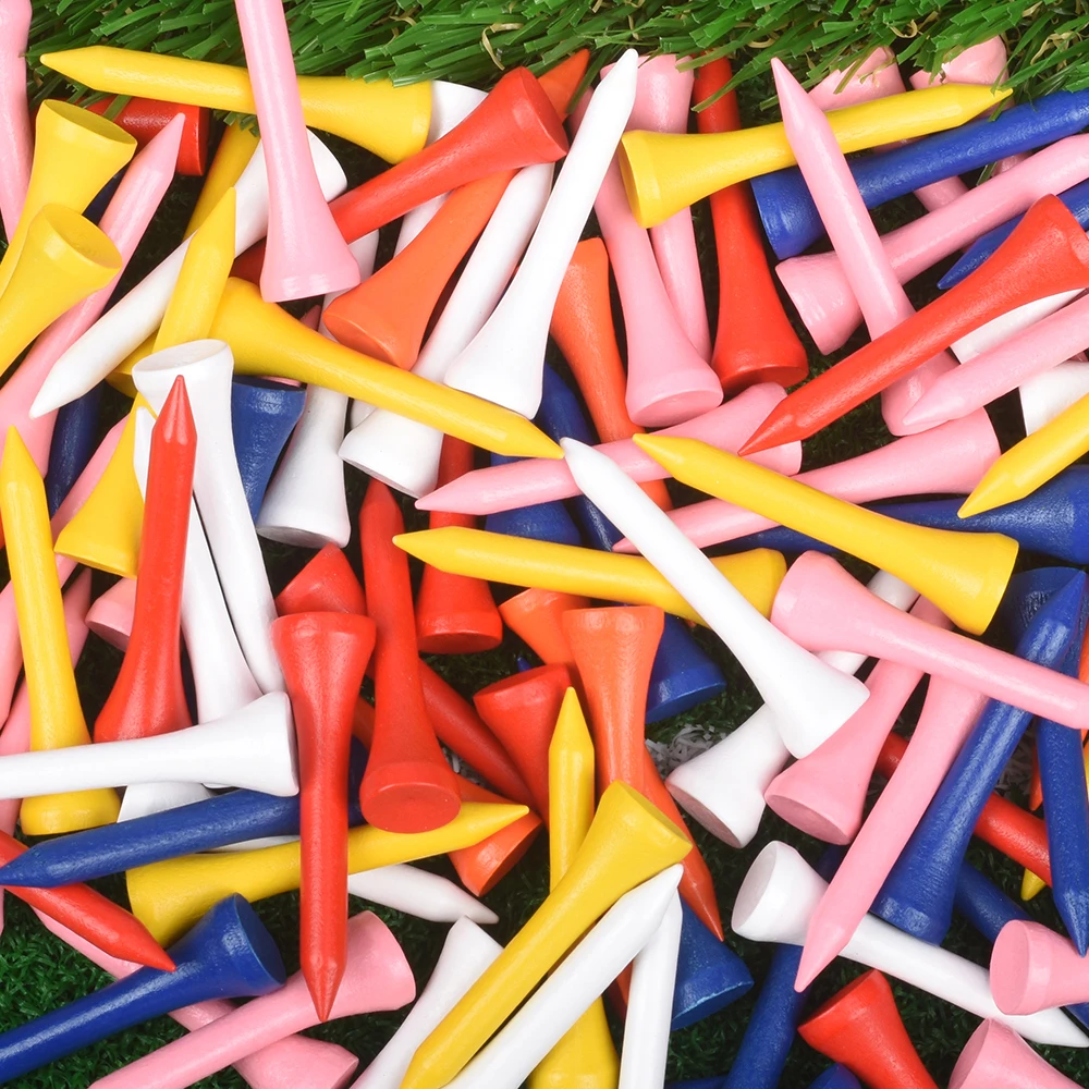 100Pcs Golf Wood Tees Mixed Color Golf Tee Wooden Supplies Accessories