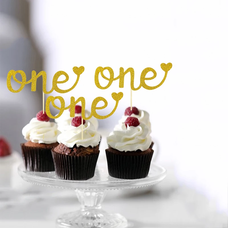 10 Stück Glitzer-Cupcake-Topper für den ersten Geburtstag des Babys, Party-Dekoration, Kuchen-Accessoire, Babyparty-Zubehör, Junge, Mädchen