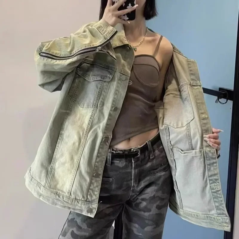 Women's Denim Jacket Loose Jean Coats Long-sleeved Outwear Korean Top Fashion Single Breasted Casual Coat Lady Spring Autumn New