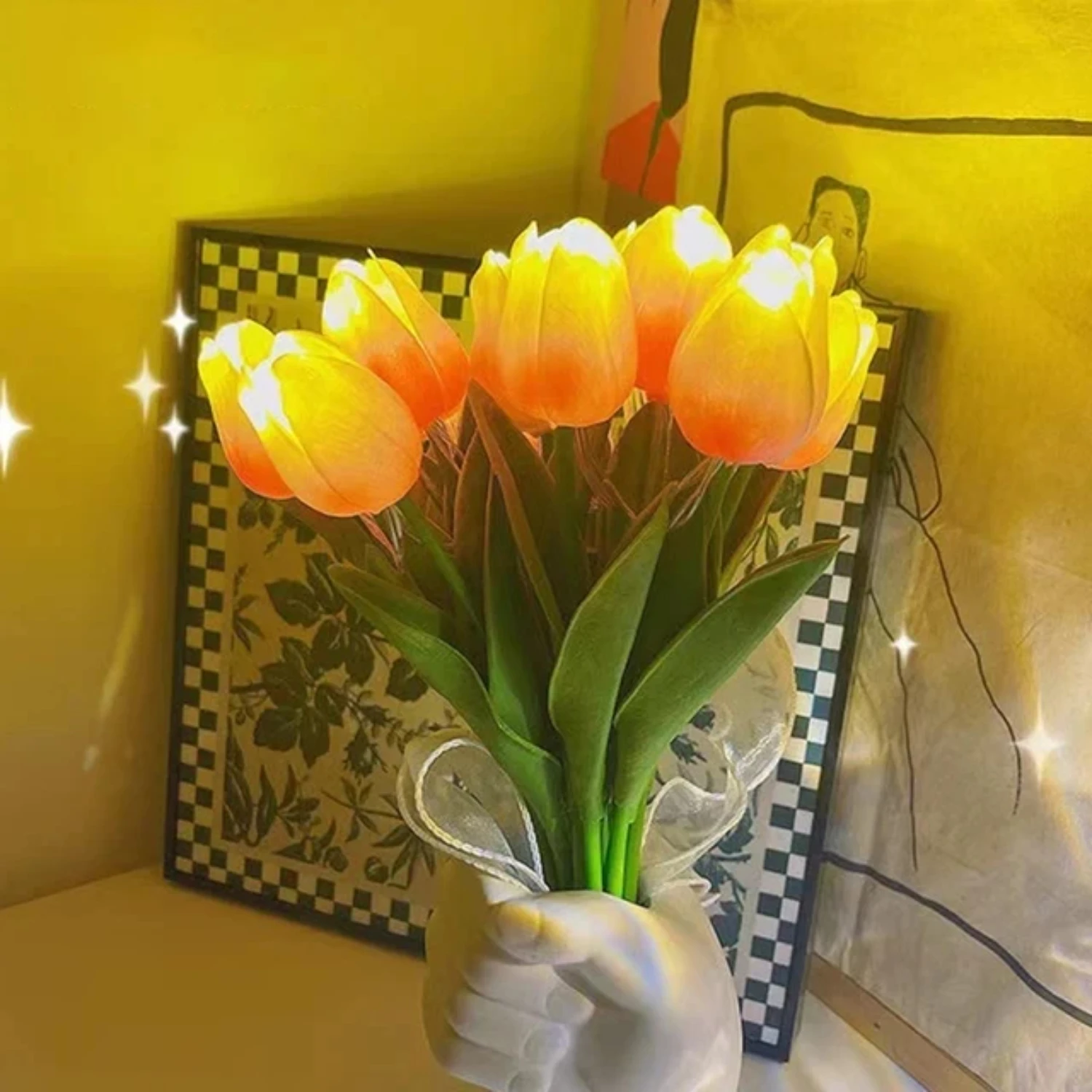 New Enhance Your Home Atmosphere with Cozy and Relaxing LED Tulip Night Lamp - Beautiful Simulated Flower Bouquet with 5 or 10 T