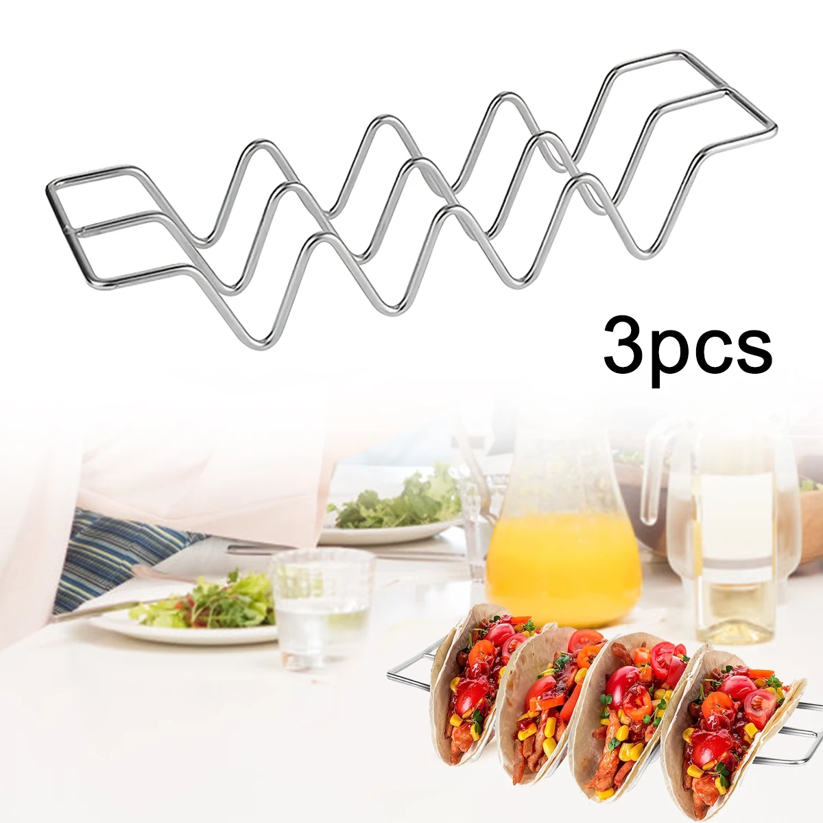 

Stainless Steel W-shaped Burritos Pancakes Stand Taco Holder Shell Baking Food Rack for Dishwasher Oven Grill Kitchen Tools