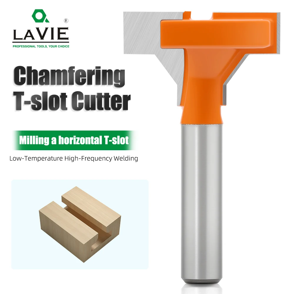 

LAVIE 1pc 6mm 1/4 8mm 12mm 1/2 Shank T-Slot Router Bit - Double Edge Grooving Cutter for Wood Slotting