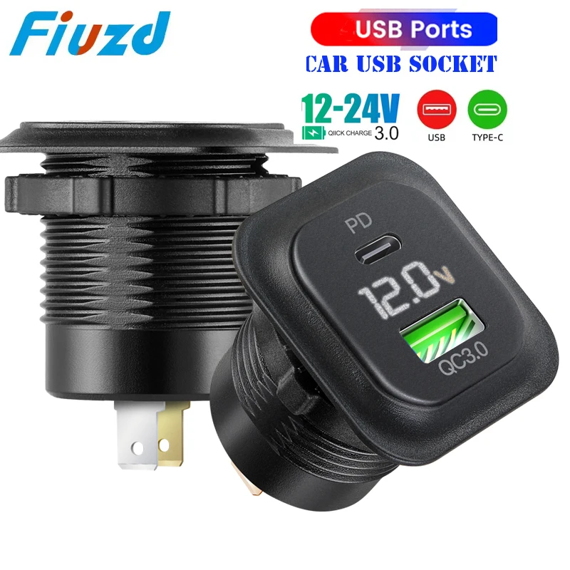 

Dual QC3.0 Car Charger 12V Usb Car Charger Power Socket QC3.0 and PD Port Fast Charging Charger Adapter with LED for Car