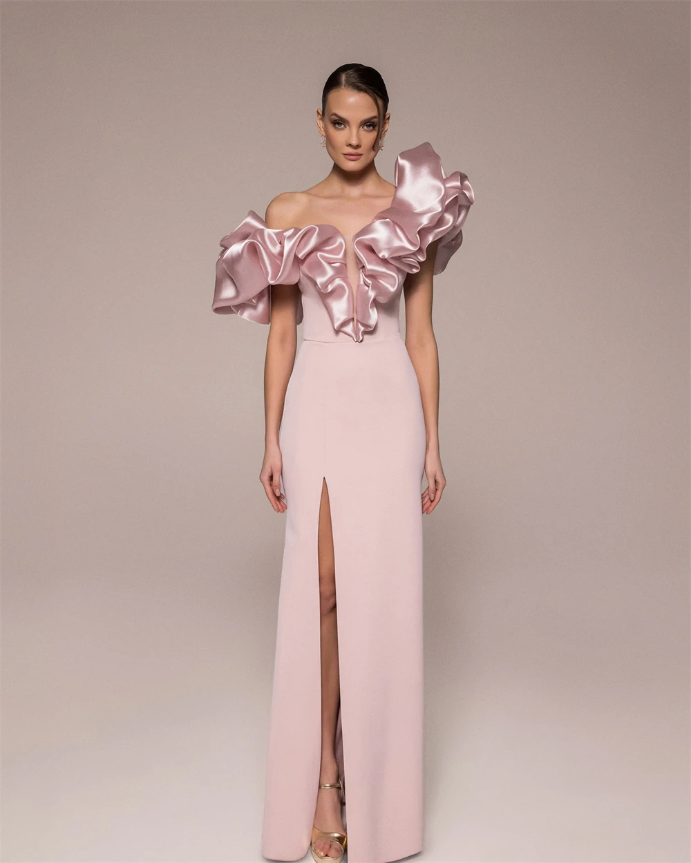 

Customized Simple Pink Jersey Evening Dresses Exquisite One Shoulder Celebrity Gowns Fashion Zipper Back Vestido De Festa