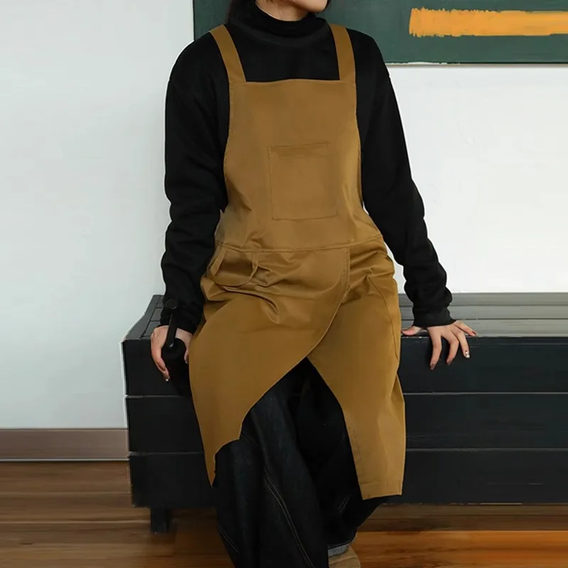 Oil-proof Waiter Work Apron with Pocket for Cafe Salon Nails Shop Anti-dirty Cross-back Women's Kitchen Apron for Cooking Baking