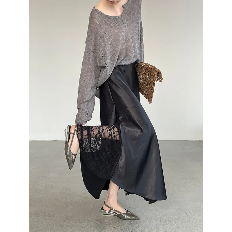 

Satin Lace Skirt Women's Big Skirt Elegant and Versatile Skirt