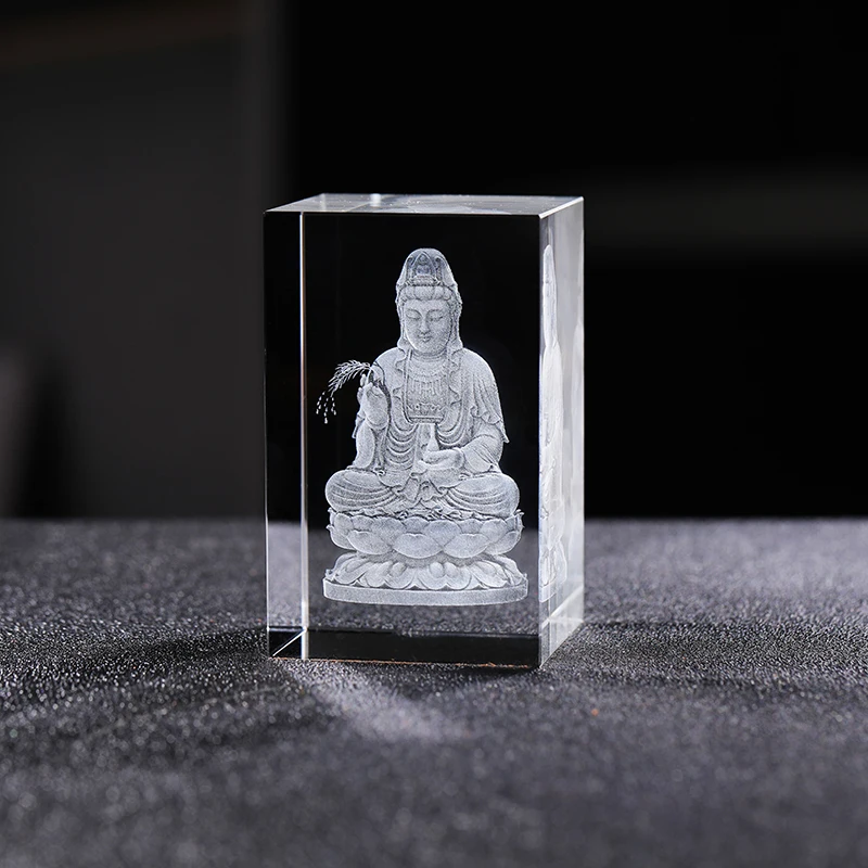 Avalokitesvara Crystal Figurine Fengshui Decoration Buddhist Religious Ornament 3D Laser Engraving Crystal Craft Gifts