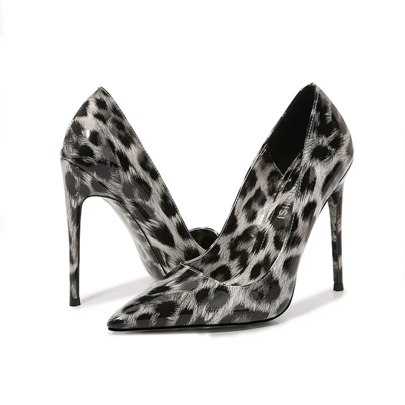 Comemore New Leopard Print Pointed Toe Pumps 12CM High Heels Sexy Women\'s Shoes Fashion Party Dress Heels Women Large Size 35-46