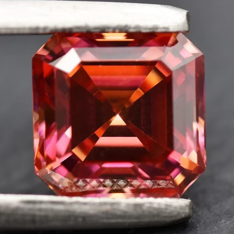 Moissanite Asscher Shape Watermelon Red Color Top Quality for Charms DIY Jewelry Making Earrings Materials with GRA Certificate