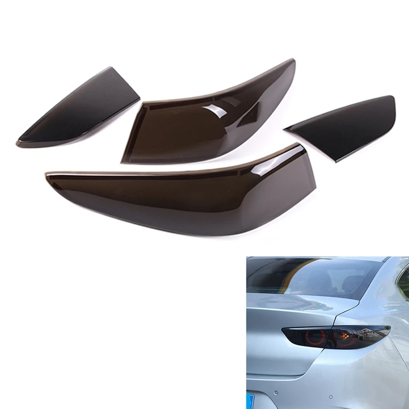 4Pcs Car Smoked Black Rear Tail Light Decor Cover Taillight Lamp Trim Garnish Lamp Hoods For Mazda 3 BP Sedan 2020-2021