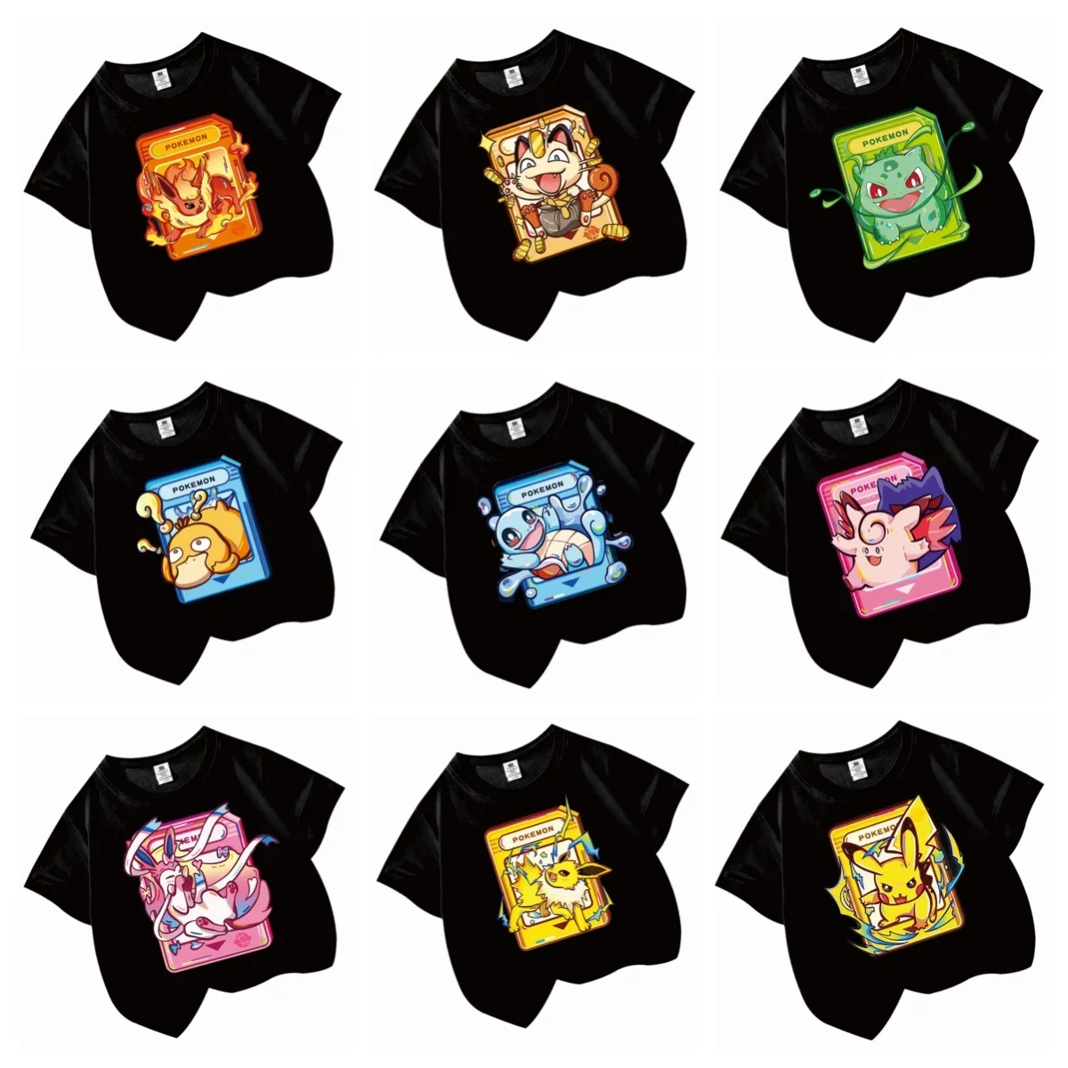 

Pokemon Gengar Charizard Qikachu Psyduck Squirtle Summer New Fashion Pure Cotton Tops T-Shirt Anime Cute Self-Made Classics Gift