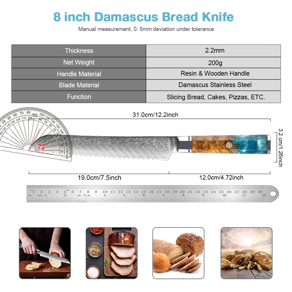 XITUO Manufacturer Wholesale 8 Inch Bread Knife Japanese Damascus Steel Serrated Knife Cake Slicing Tools Bakery Chef Gadgets