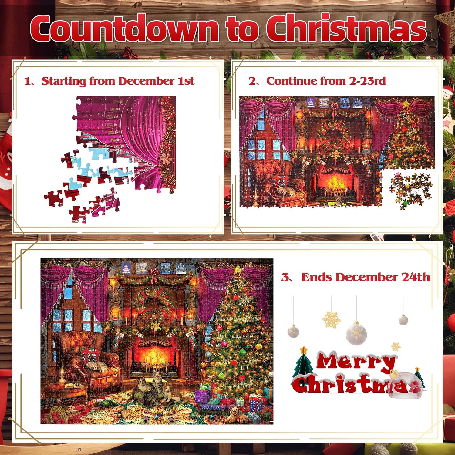 1008 Pezzi Calendario dell'Avvento Puzzle per Adulti e Bambini Decorazioni per la casa Gioco Divertimento per la famiglia Natale Conto alla rovescia di 24 giorni Giocattoli educativi