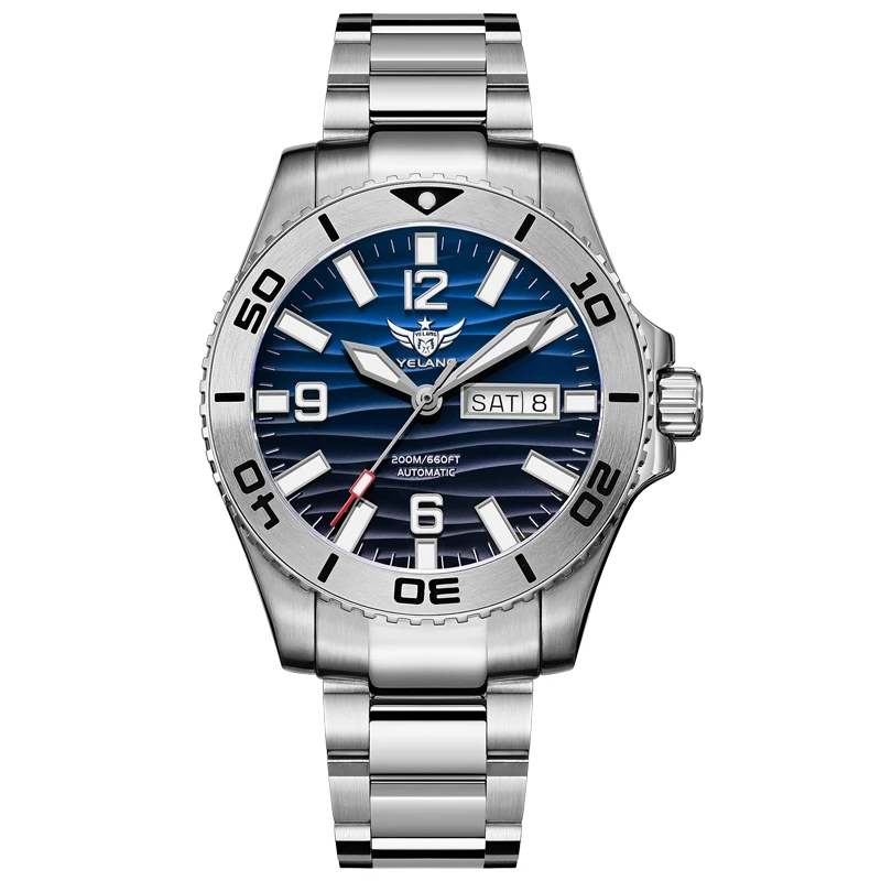 YELANG Men Automatic Watch 42mm Mechanical Wristwatch Diver 20ATM Waterproof BGW-9 Luminous Sapphire Mirror SW200 Dual Calendar
