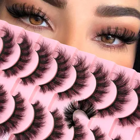 10 Pairs Mix Lashes Mink Fluffy Dramatic False Eyelashes Natural Long Faux Mink Wispy Fake Lashes Look Like Extension XH01