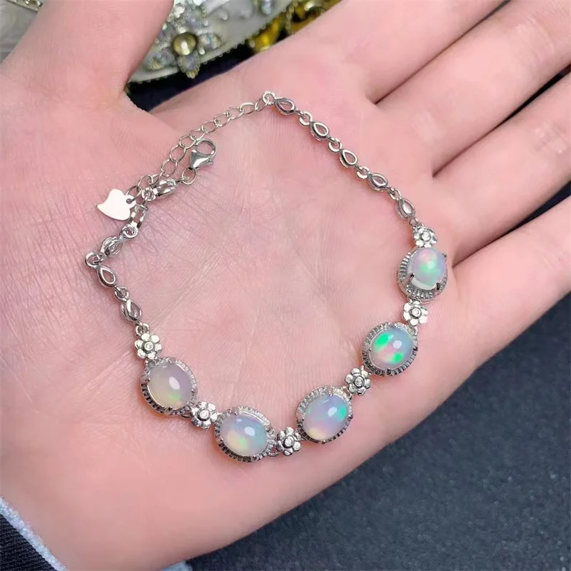 

925 Silver Natural Opal Bracelet Korean Style Bracelet Retro Bracelet with Certificate 15+3cm