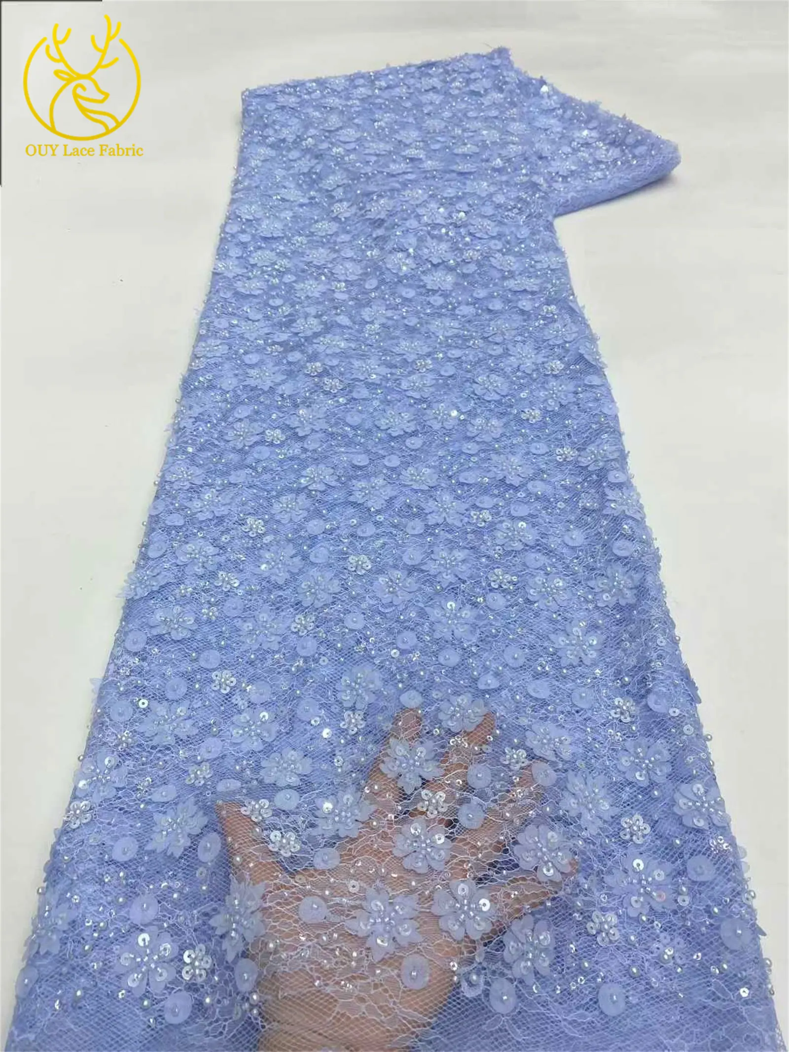 Neuester Spitzenstoff mit Pailletten und Perlen, 2026, hochwertiger afrikanischer nigerianischer Spitzenstoff, Hochzeitskleid und Abendkleid, Nähen, 5 Yards – Detail 14
