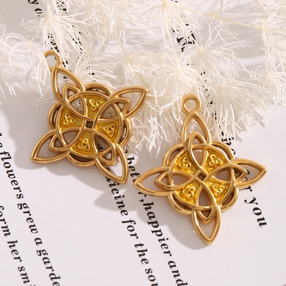 1-3PCS 금도금 켈틱 매듭 참 블랙 스톤 빈티지 기하학 펜던트 DIY 목걸이 귀걸이 쥬얼리 제작 도매