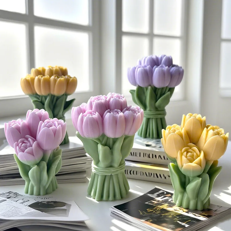 DIY Valentine's Day Flowers Tulip Bouquet Silicone Mold Handmade Aroma Candle Gypsum Molds Soap Candle Making Supplies