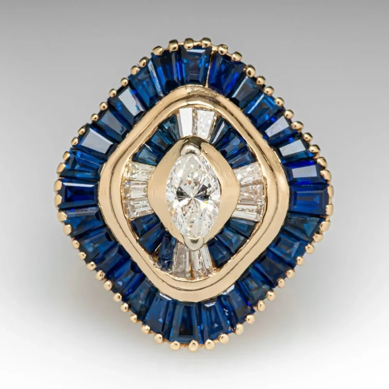 Luxuriöser, vollständig mit blauem synthetischem Zirkonia besetzter geometrischer Ring für Damen, modisch, funkelnd, goldfarben, für Bankette, Jubiläen, Schmuckzubehör