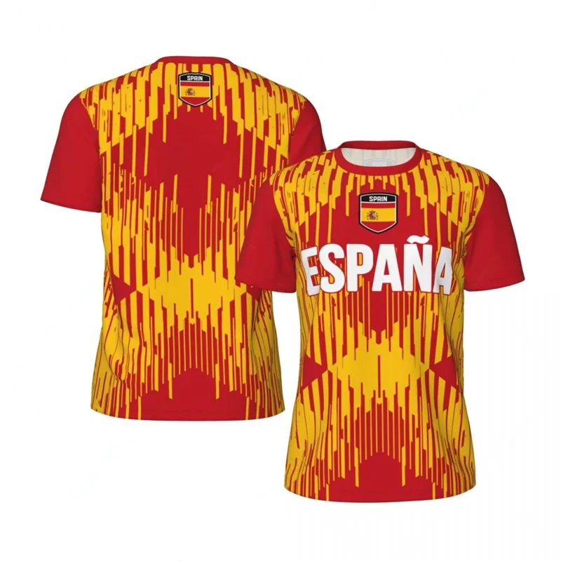 Spanish National Pattern Summer Trend Football Fan Tee Men's T-shirt 3D Sport Quick-drying Breathable Short-sleeved Shirt 2026