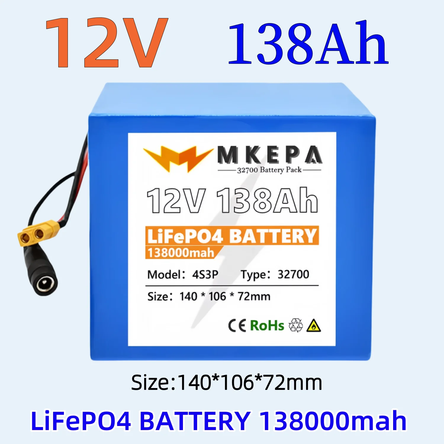 

32700 Lifepo4 Battery 12V Battery Pack 138000mAh 4S3P Built-in 40A Balanced BMS for Electric Boat and Uninterrupted Power Supply