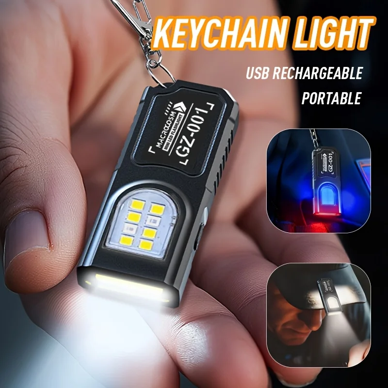 LED Keychain Flashlight Type C Rechargeable 550LM Portable Mini Torch Pocket Lantern Flood Work Light With Magnet For Emergency