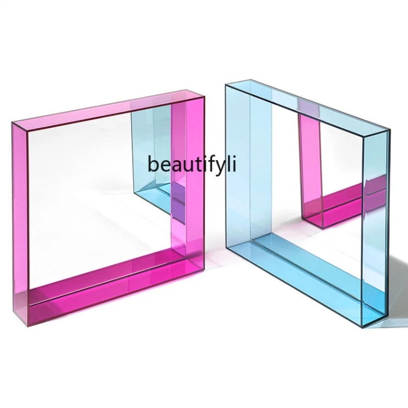 

yj Modern Acrylic Makeup Mirror Wall-Mounted Desktop Square Transparent Beauty Makeup Table Mirror