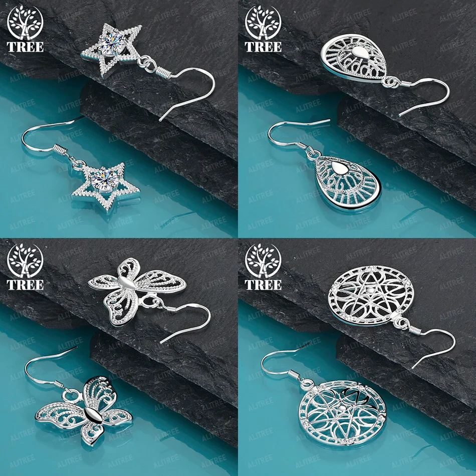 

Classic 925 Sterling Silver Butterfly Star Water Drop Round Drop Earrings Girls Birthday Party Sweet Cute Jewelry Accessories