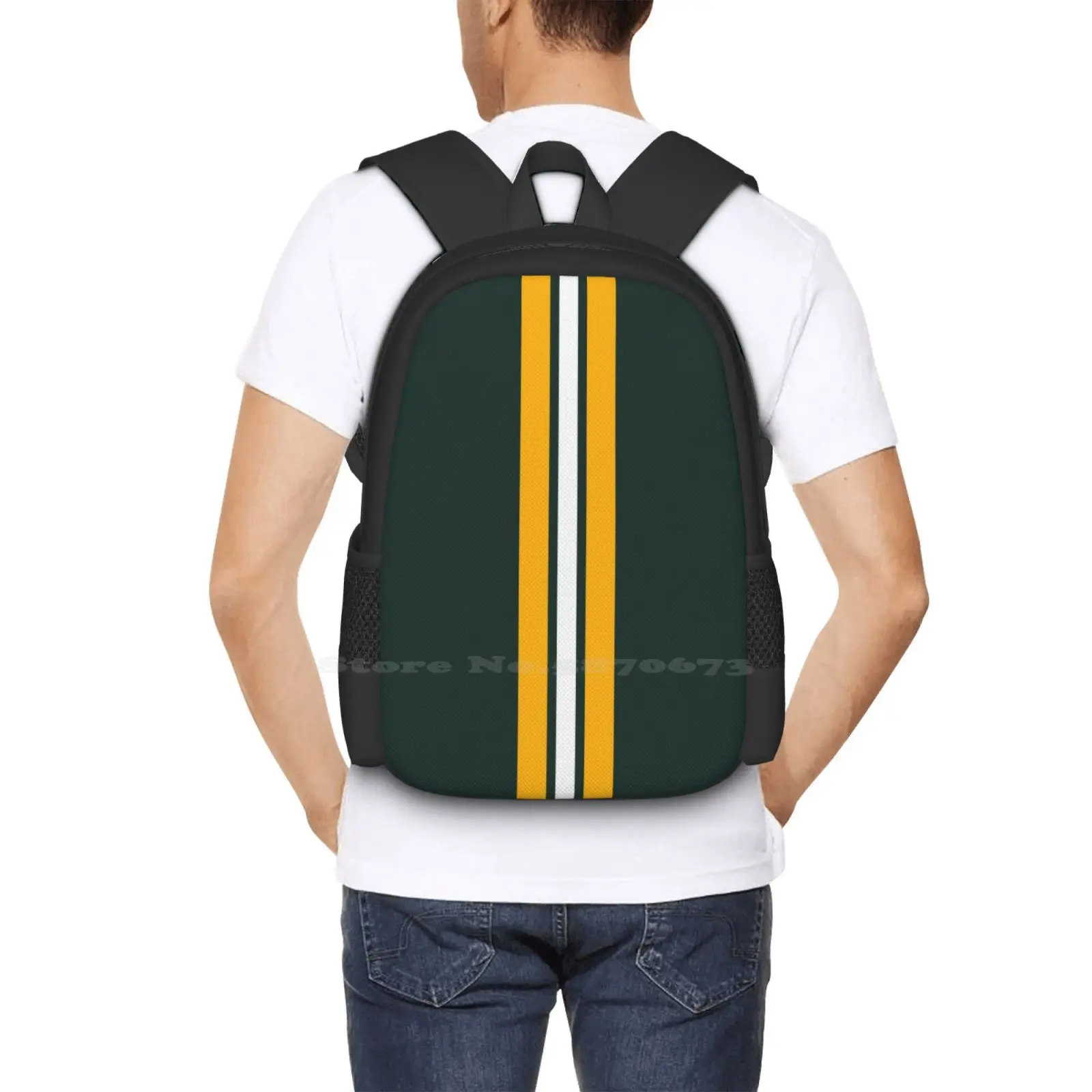 Mochila de faculdade para estudante universitário adolescente, Green Bay Futebol Padrão Design, Yellow Sports Team, Player Game, Mulheres