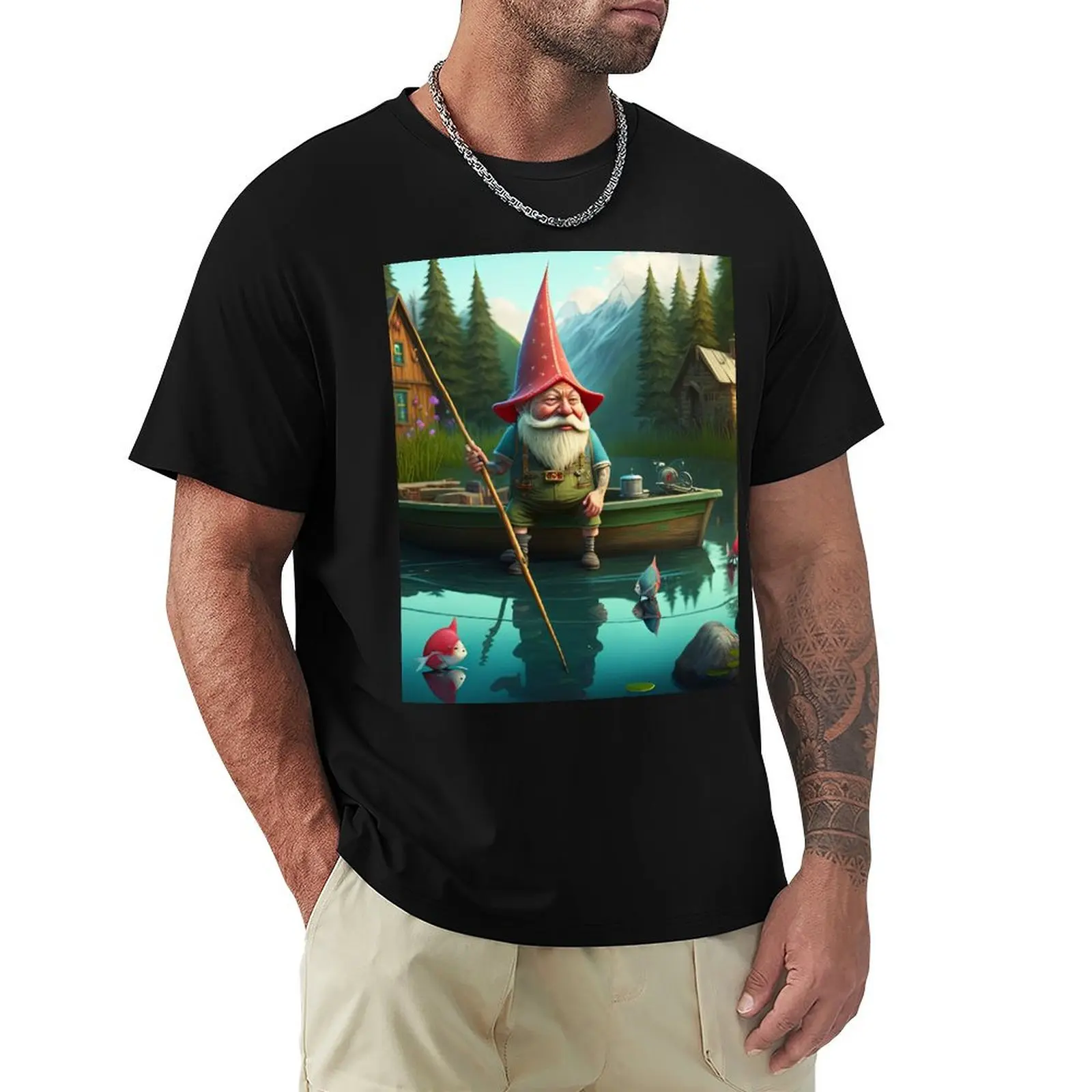 

Gnome Gone Fishin at the Lake House T-Shirt customs anime stuff plus size tops mens white t shirts