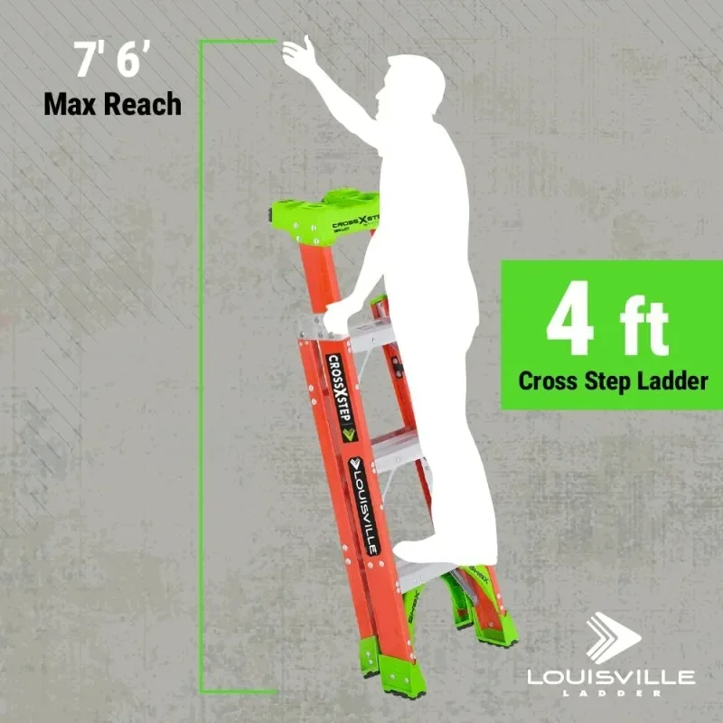 타입 IA 유리섬유 사다리, 4피트 크로스 스텝 디자인, 300파운드 하중, 산업 및 가정용