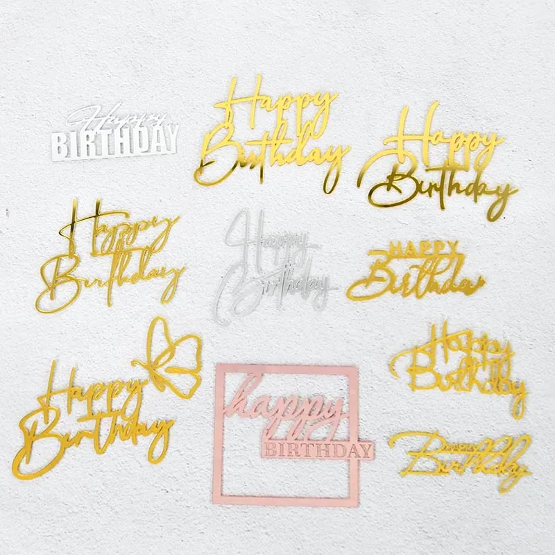 

1Pc Happy Birthday Cake Toppers Rose Gold Silver Acrylic Cake Topper Birthday Party Baby Shower DIY Baking Dessert Decorations