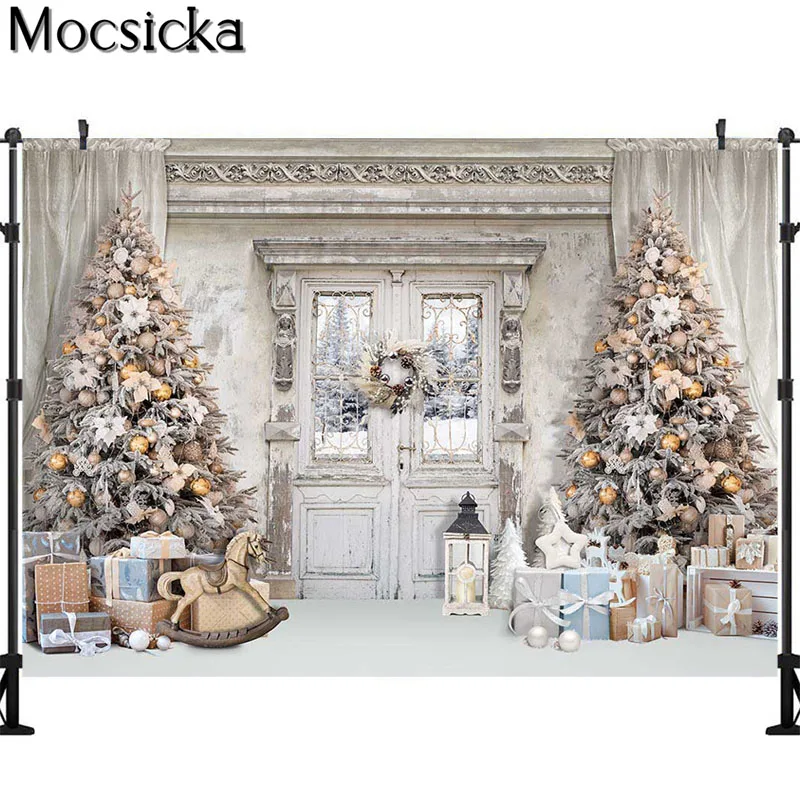 Christmas Backdrop Winter Snowflakes Photoshoot Xmas Tree Garland Decor Photo Studio Props Kids Portrait Photography Background