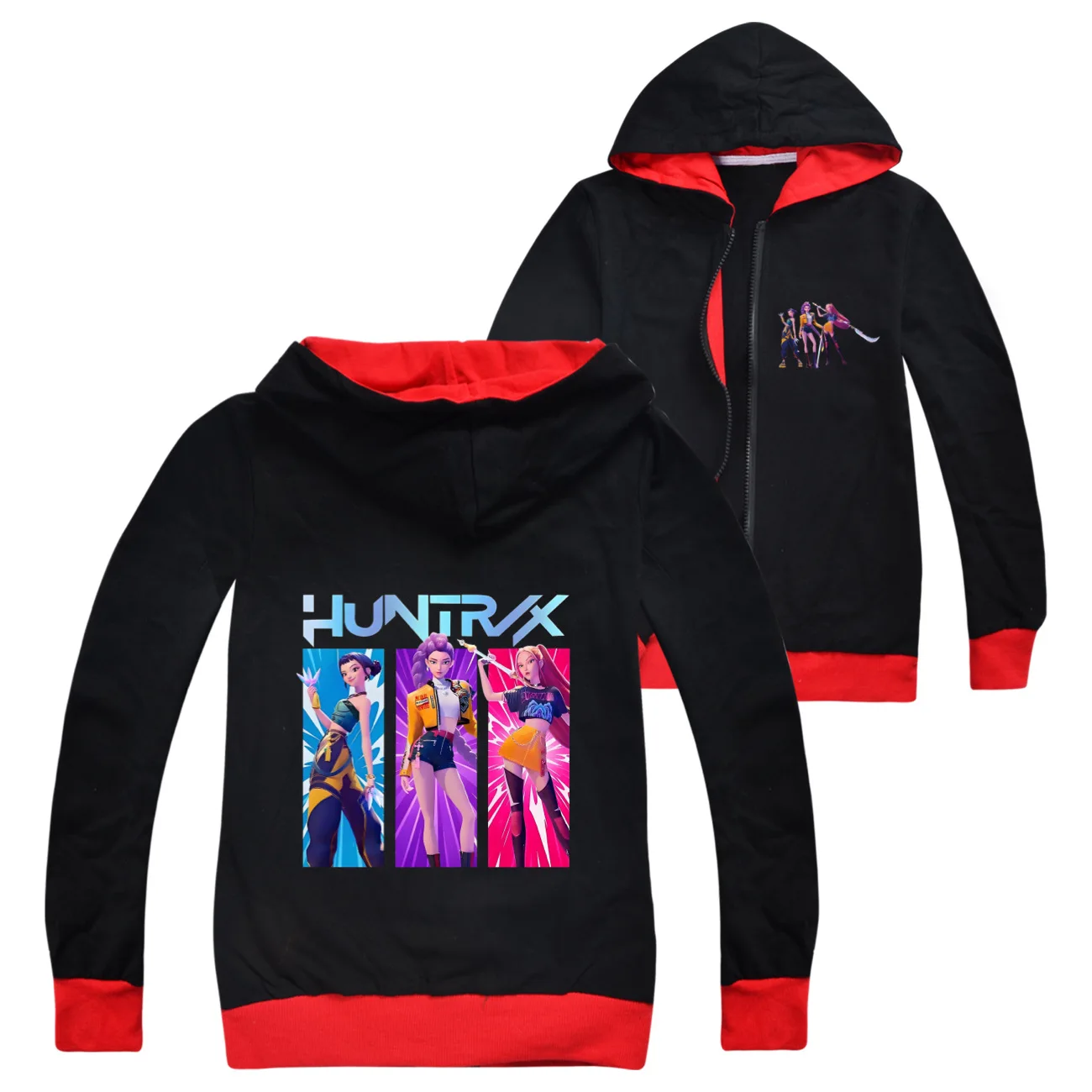 

KPop Demon Hunters Print Hoodie Zipper Cotton Casual Outdoor Spring Autumn Top for Kids 5-14 Years Boys Girls