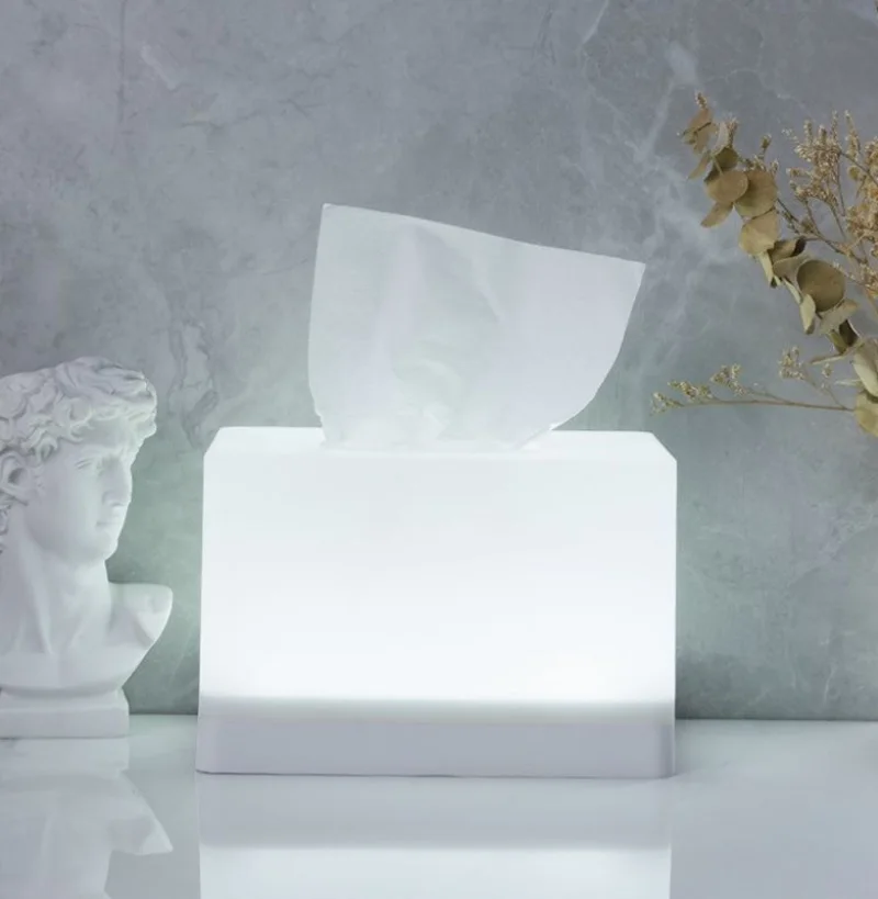 LED Night Light Tissue Box 2-in-1 Multifunctional Desktop Ambient Light Nighttime Nursing Light Tissue Dispenser with Rechargeab